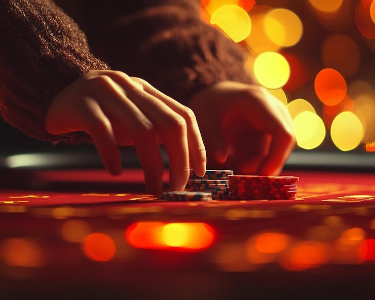 Multi-camera view of live Blackjack table with dealer and card layout